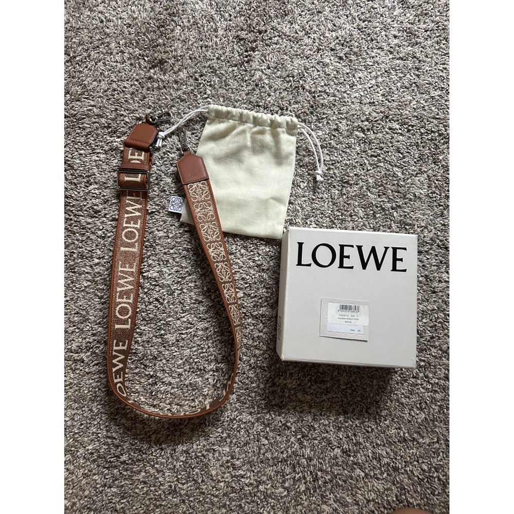 Authentic Loewe Anagram Sparkle Strap Bronze Tan Jacquard Leather Handbag Strap